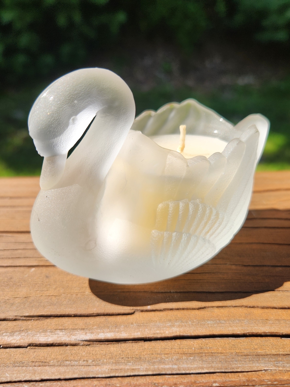 Frosted Glass Swan Candle Holder with Original Candle